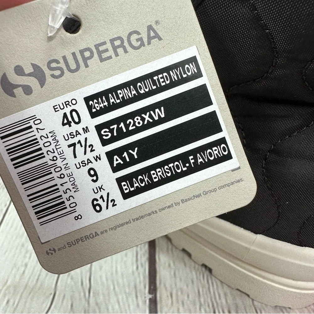 NWT superga black bristol- 2644 alpina quilted nylon platform high tops sz 9
